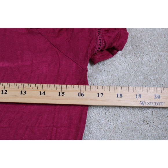 Moral Fiber Shirt Womens‎ Medium Red Cold Shoulder Lace Up Boho Short Sleeve Top - Picture 2 of 8